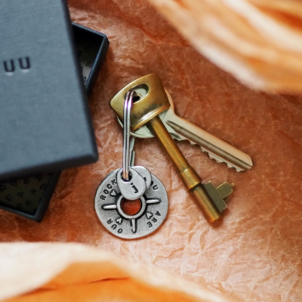 ‘You Are My/Our Rock’ Gemstone Keyring