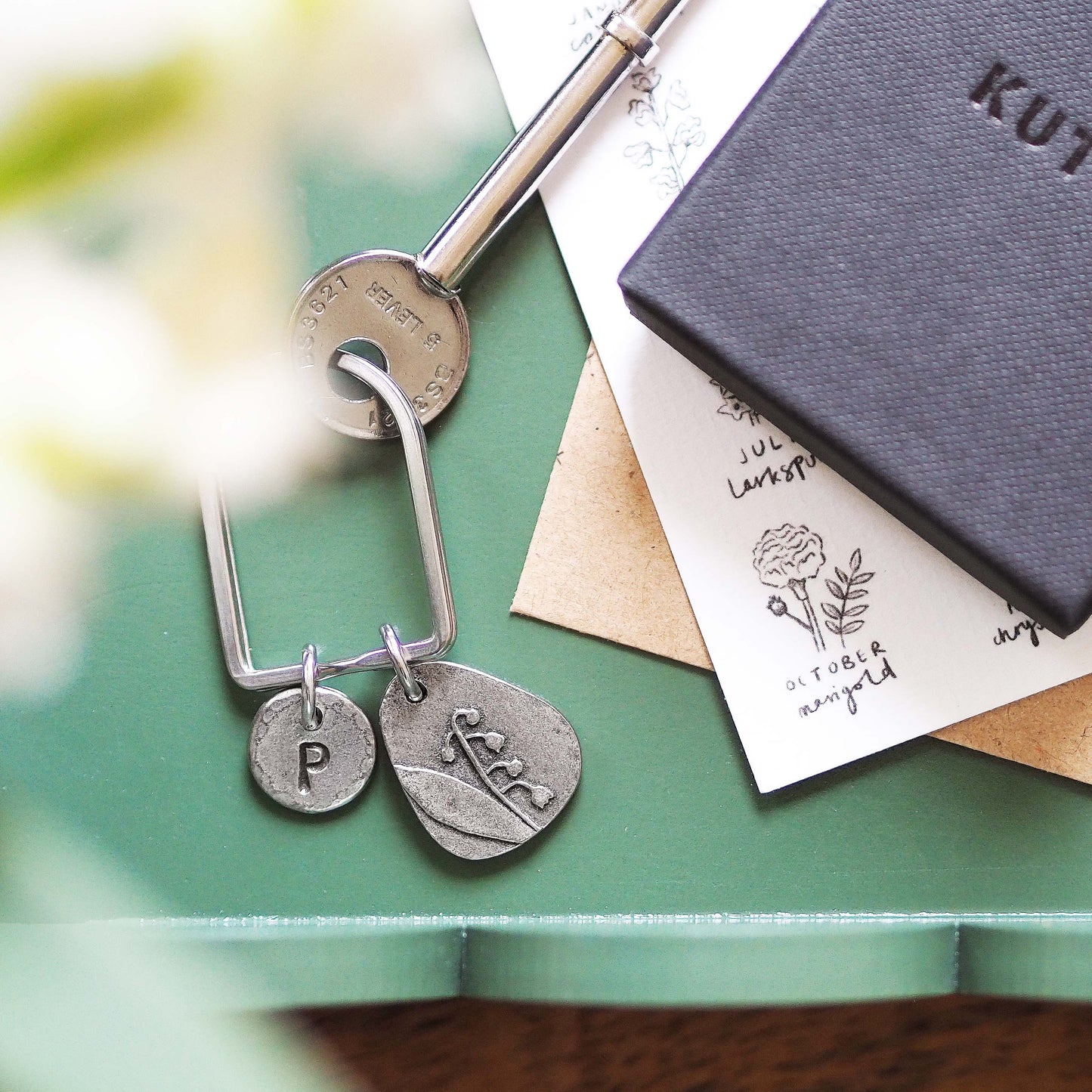 Birth Flower and Initial Keyring