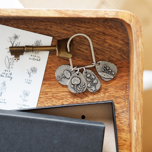 Personalised Family Birth Flower Charms Keyring