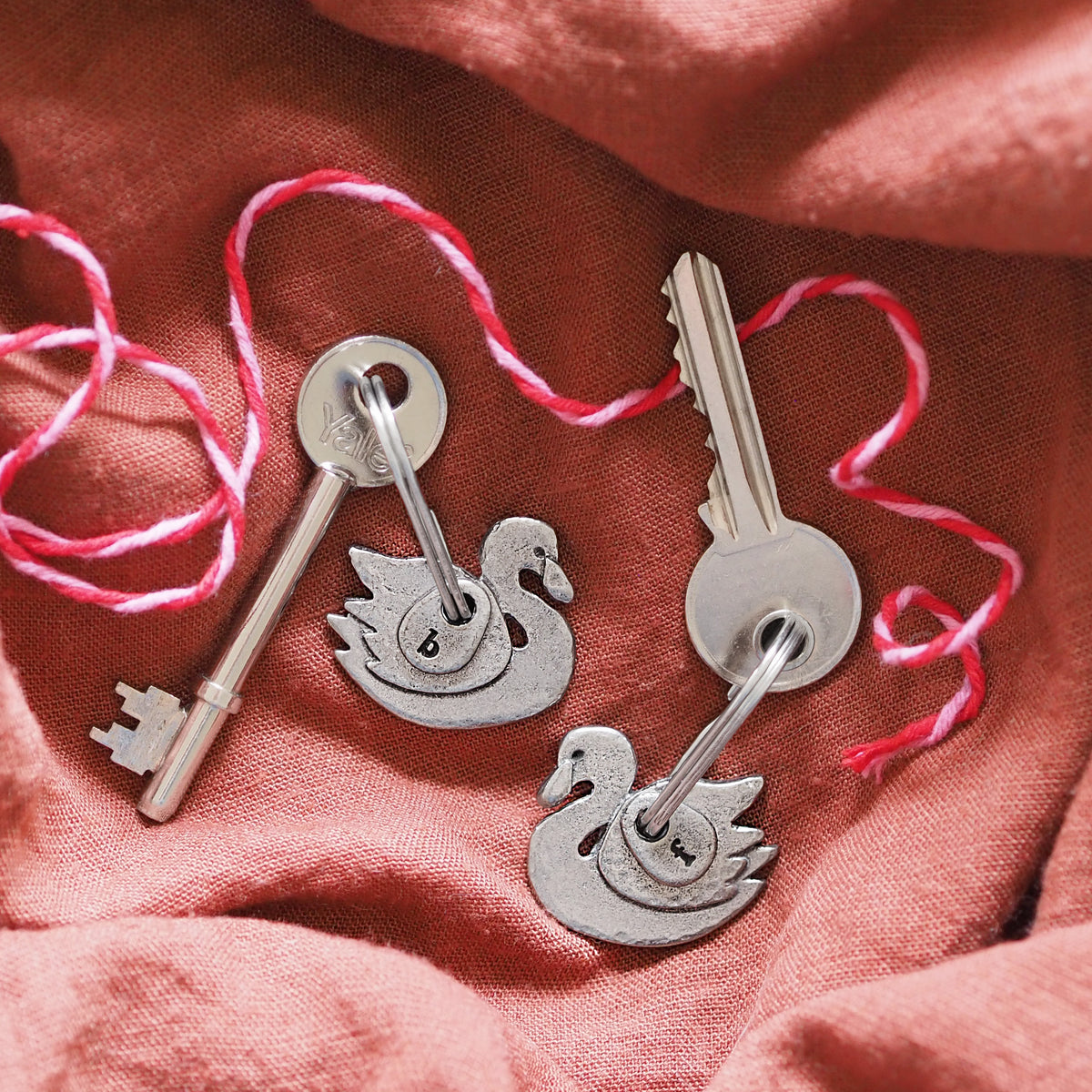 'One For You, One For Me' Swan Keyrings Set