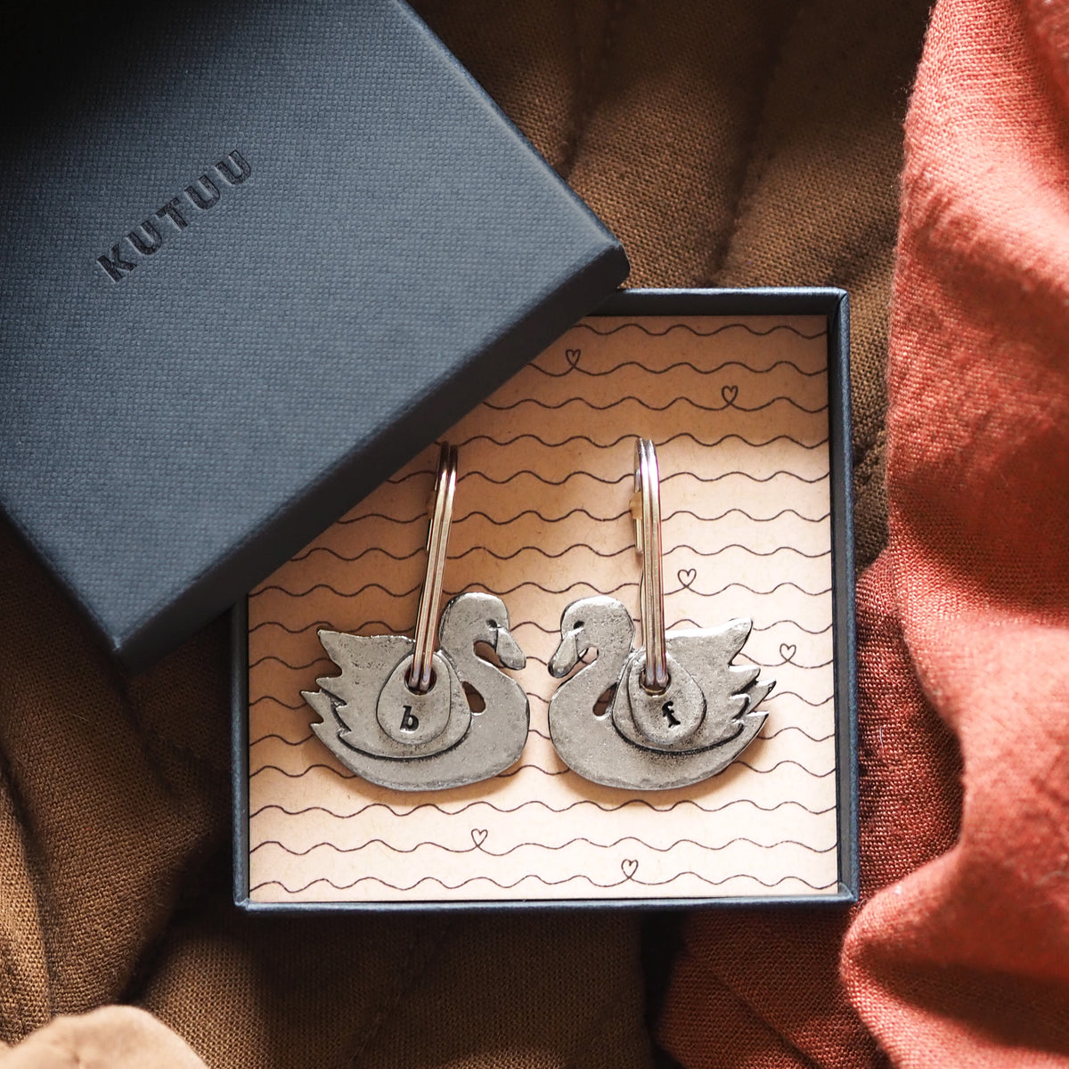 'One For You, One For Me' Swan Keyrings Set
