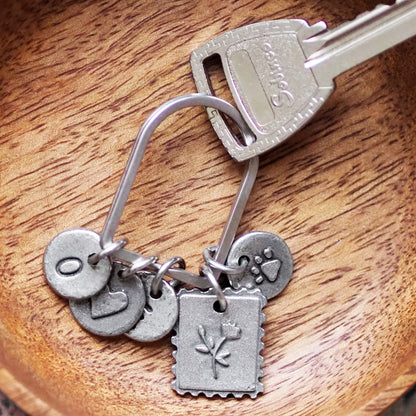 'Sending You Love' Flower/Two Hearts Postage Stamp Keyring Charm